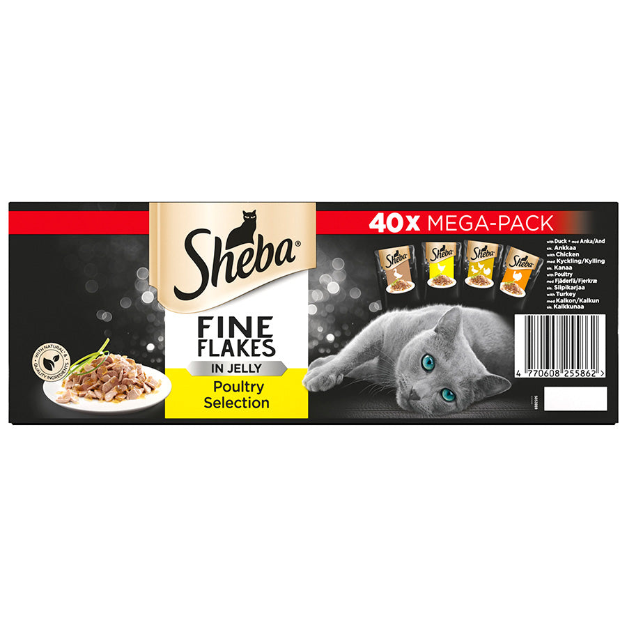 Sheba Fine Flakes Adult Wet Cat Food Poultry In Jelly 40x85g