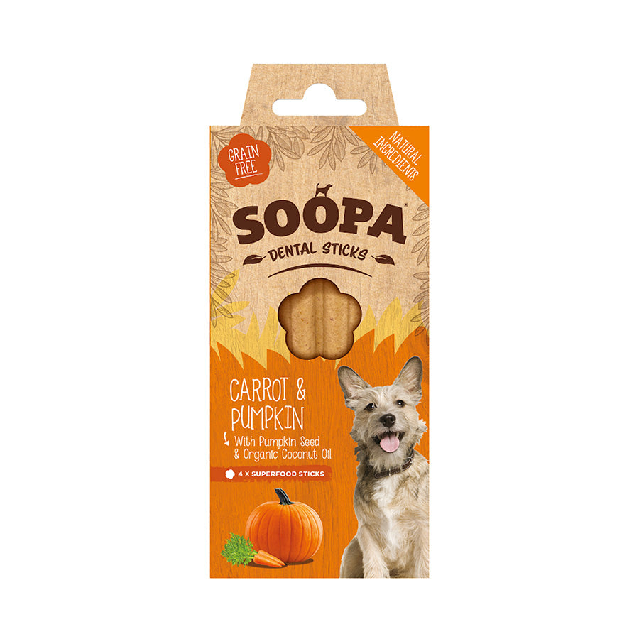 Soopa Dental Sticks Dog Treat Carrot and Pumpkin 4 Pack 100g