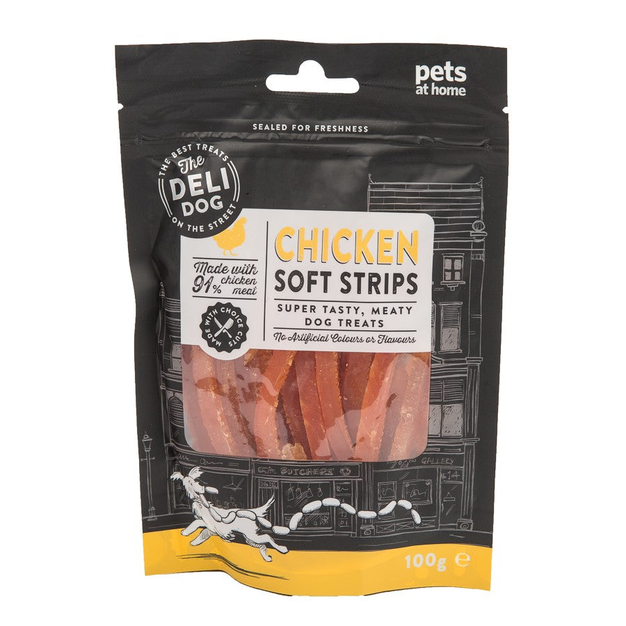 The Deli Dog Soft Chicken Strips Dog Treats 100g