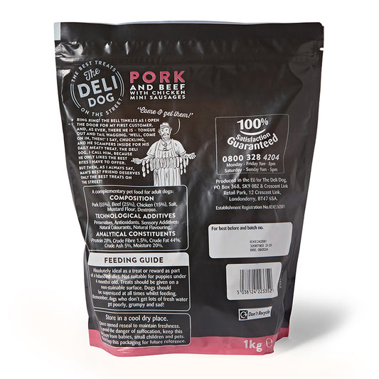 The Deli Dog Mini Sausages Treats Pork, Beef with Chicken 1kg