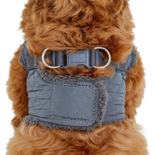 Pets at Home Quilted Shearling Dog Harness Grey Small