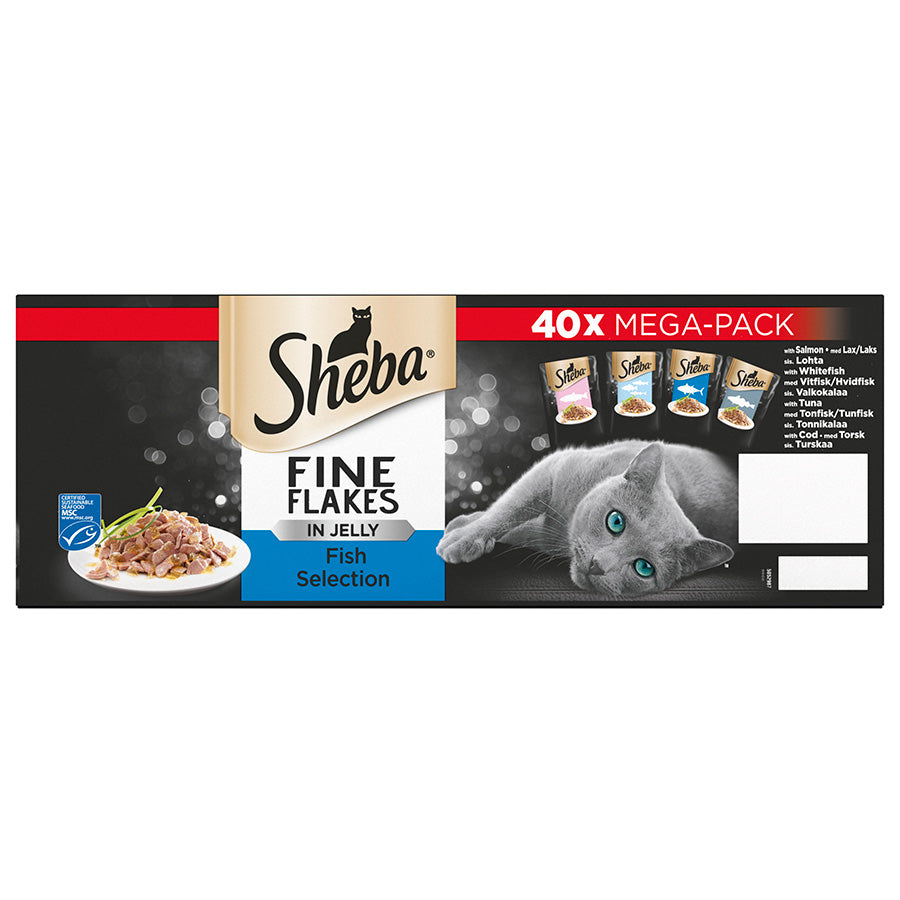 Sheba Fine Flakes Wet Adult Cat Food Fish In Jelly 40x85g