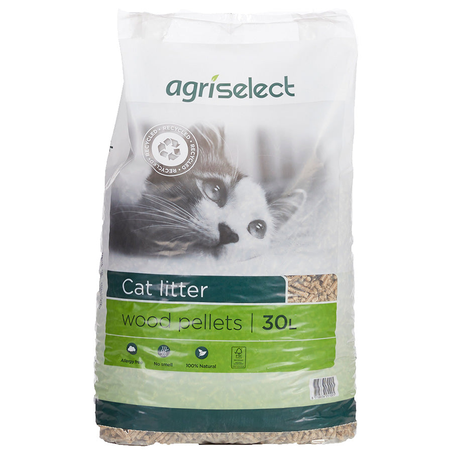 Agriselect Wood Pellet Recycled Non-Clumping Wood Cat Litter 30 Litre