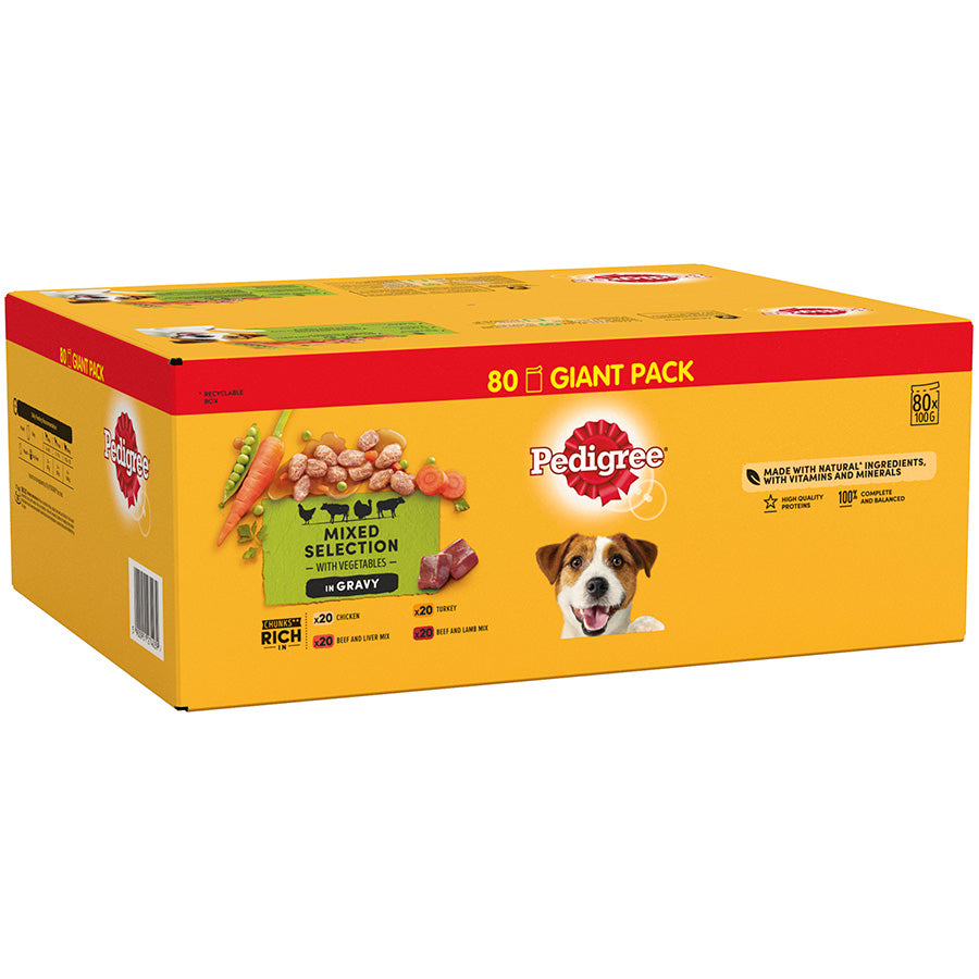 Pedigree Wet Adult Dog Food Mixed In Gravy Giant 80x100g