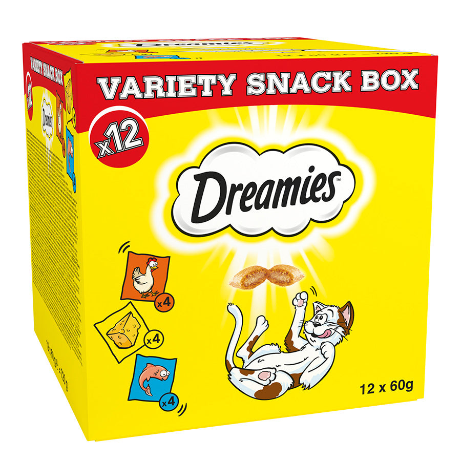 Dreamies Variety Snack Box Cat Treats with Chicken, Cheese & Salmon 12x60g