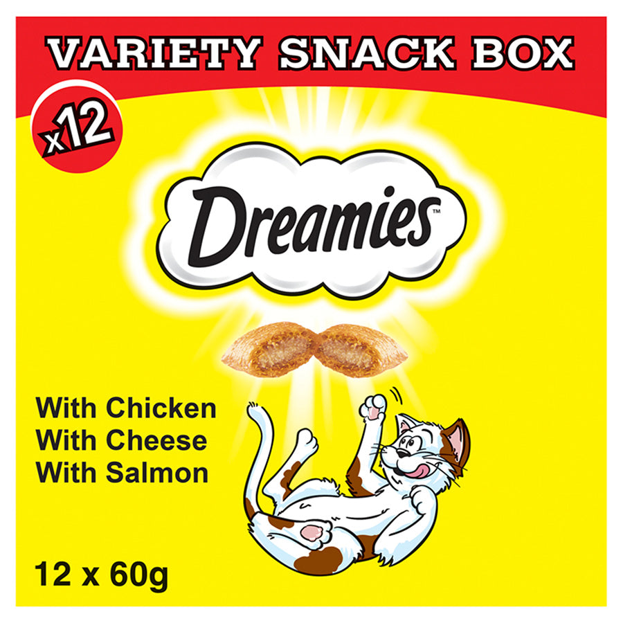 Dreamies Variety Snack Box Cat Treats with Chicken, Cheese & Salmon 12x60g