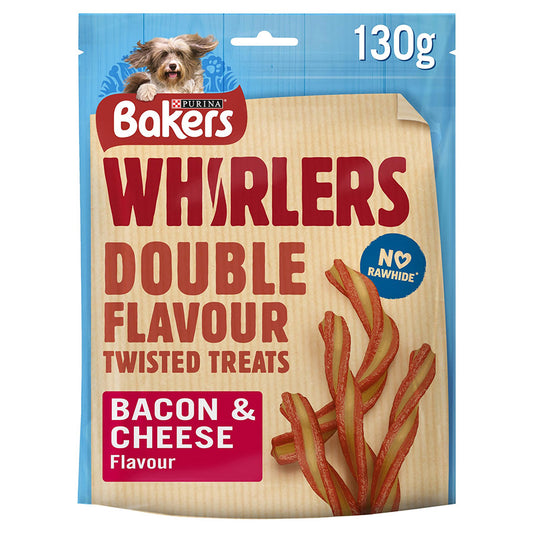 Bakers Whirlers Dog Treats Bacon & Cheese 130g