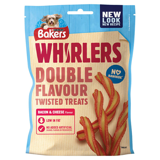 Bakers Whirlers Dog Treats Bacon & Cheese 130g