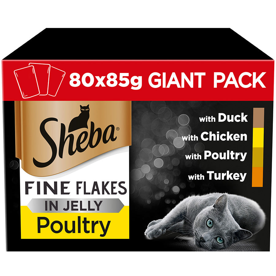 Sheba Fine Flakes Adult Wet Cat Food Poultry In Jelly Giant 80x85g