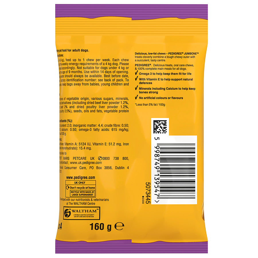 Pedigree Jumbone Mini Small Adult Dog Treats Beef & Poultry 4 Pack