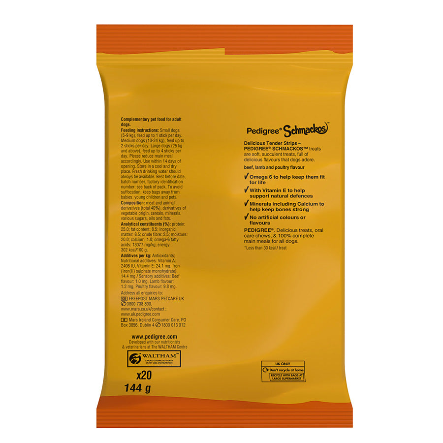 Pedigree Schmackos Adult Dog Treats Meaty Mix 20 Pack 144g