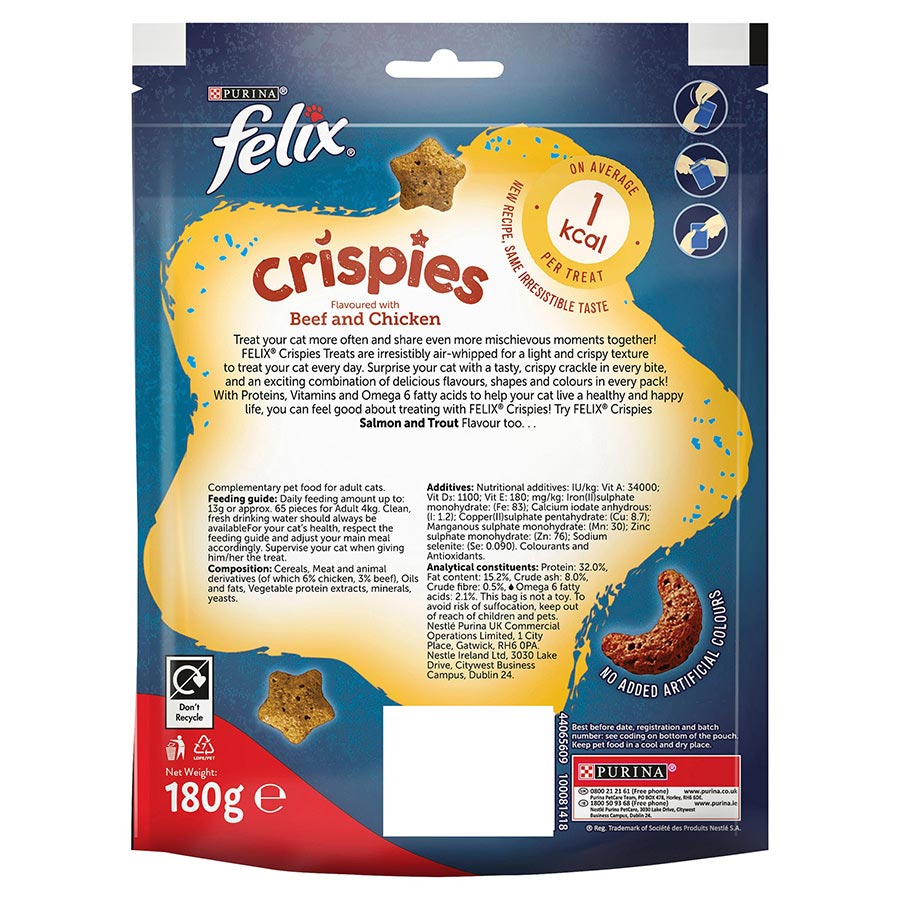 Felix Crispies Cat Treats Beef & Chicken 180g