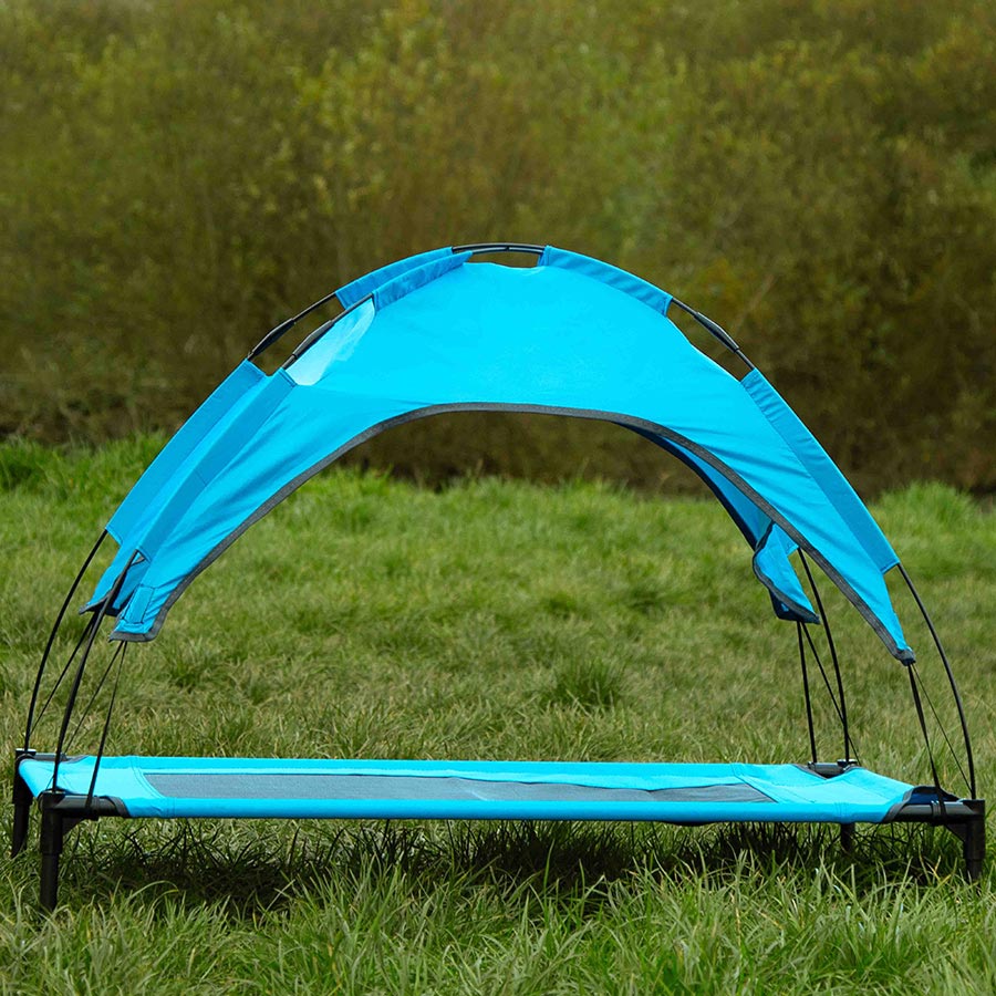 Sunny Daze Raised Air Dog Bed with UV Canopy Blue