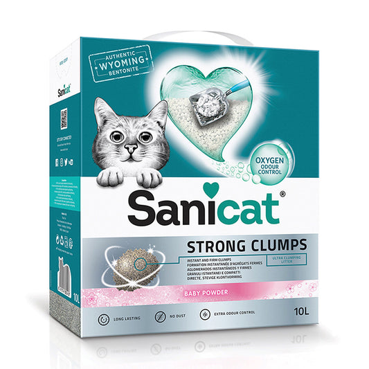 Sanicat Strong Clumps Clumping Cat Litter with Baby Powder Scent 10 Litre