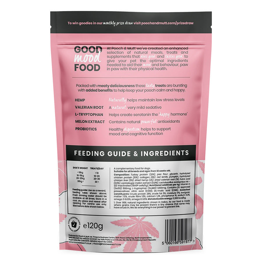 Pooch and Mutt Calming Meaty Dog Treats with Turkey and Hemp 120g