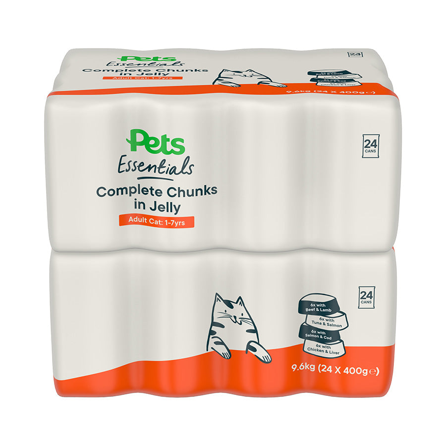 Pets Essentials Adult Cat Wet Food Chunks in Jelly Variety 9.6kg