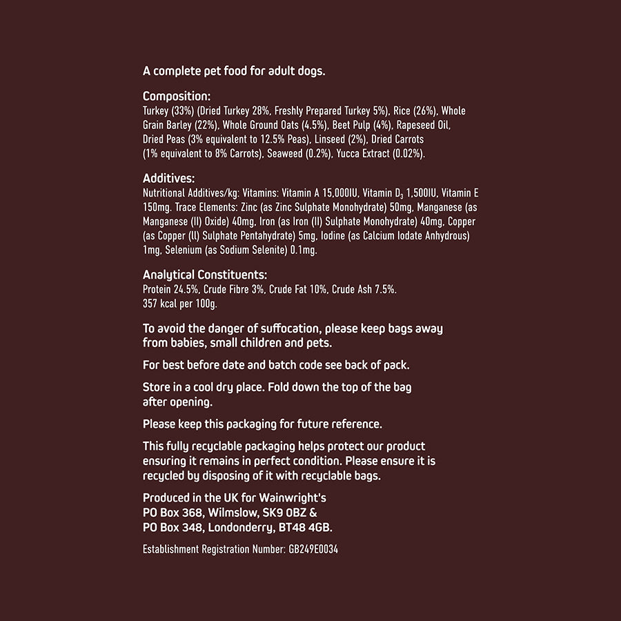 Wainwright's Complete Adult Dry Dog Food Turkey with Rice