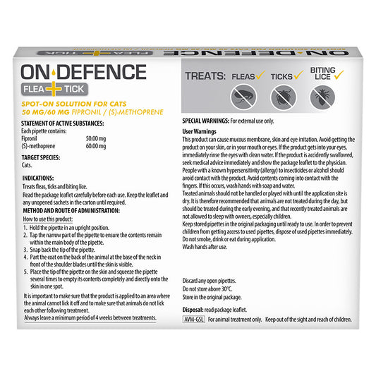 On Defence Spot-On Cat Flea & Tick Solution 1kg+ 3 Pack