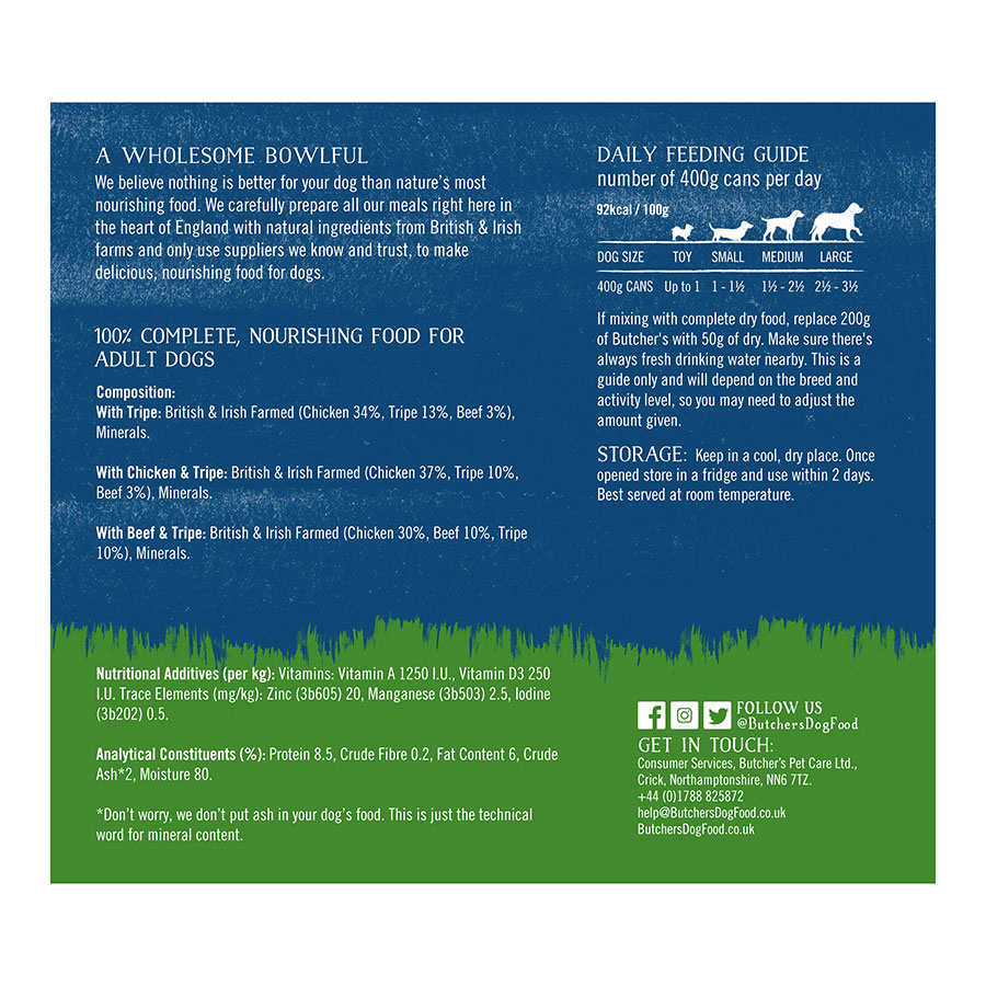 Butcher's Grain Free Adult Wet Dog Food Tripe 24x400g