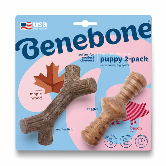 Benebone Puppy Chew Toy Bacon 2 Pack X Small