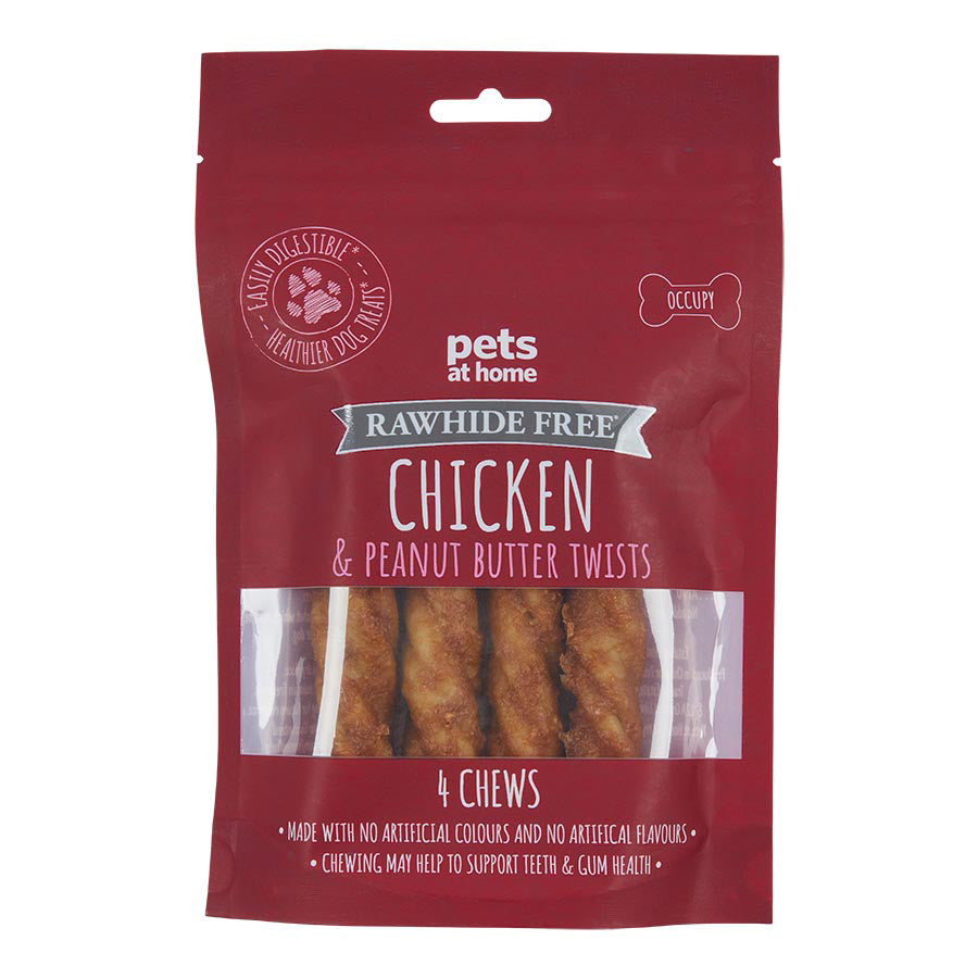 Pets at Home Rawhide Free Adult Dog Treats Chicken & Peanut Butter Twist 160g
