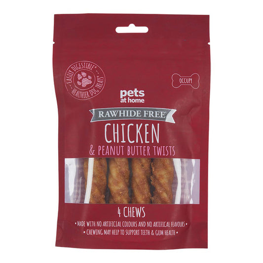 Pets at Home Rawhide Free Adult Dog Treats Chicken & Peanut Butter Twist 160g