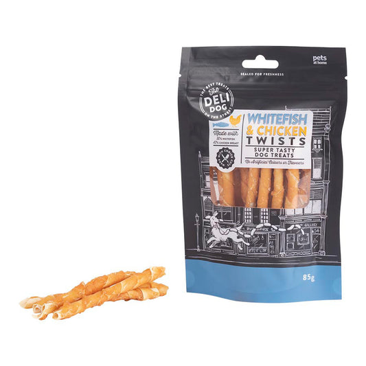 The Deli Dog Whitefish & Chicken Twists Dog Treats 85g