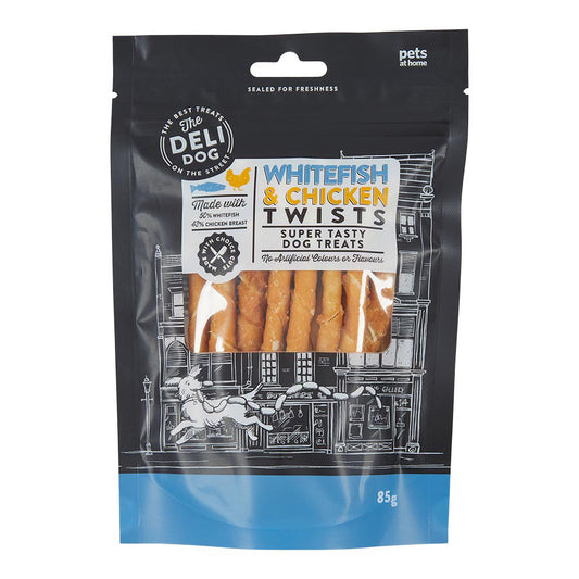 The Deli Dog Whitefish & Chicken Twists Dog Treats 85g