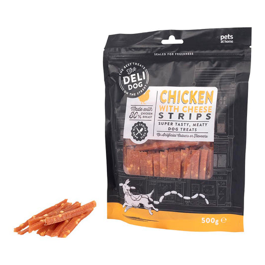 The Deli Dog Chicken With Cheese Strips Dog Treats 500g
