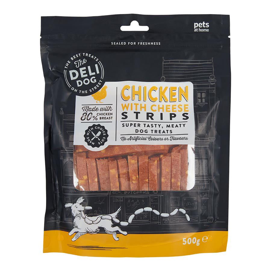 The Deli Dog Chicken With Cheese Strips Dog Treats 500g