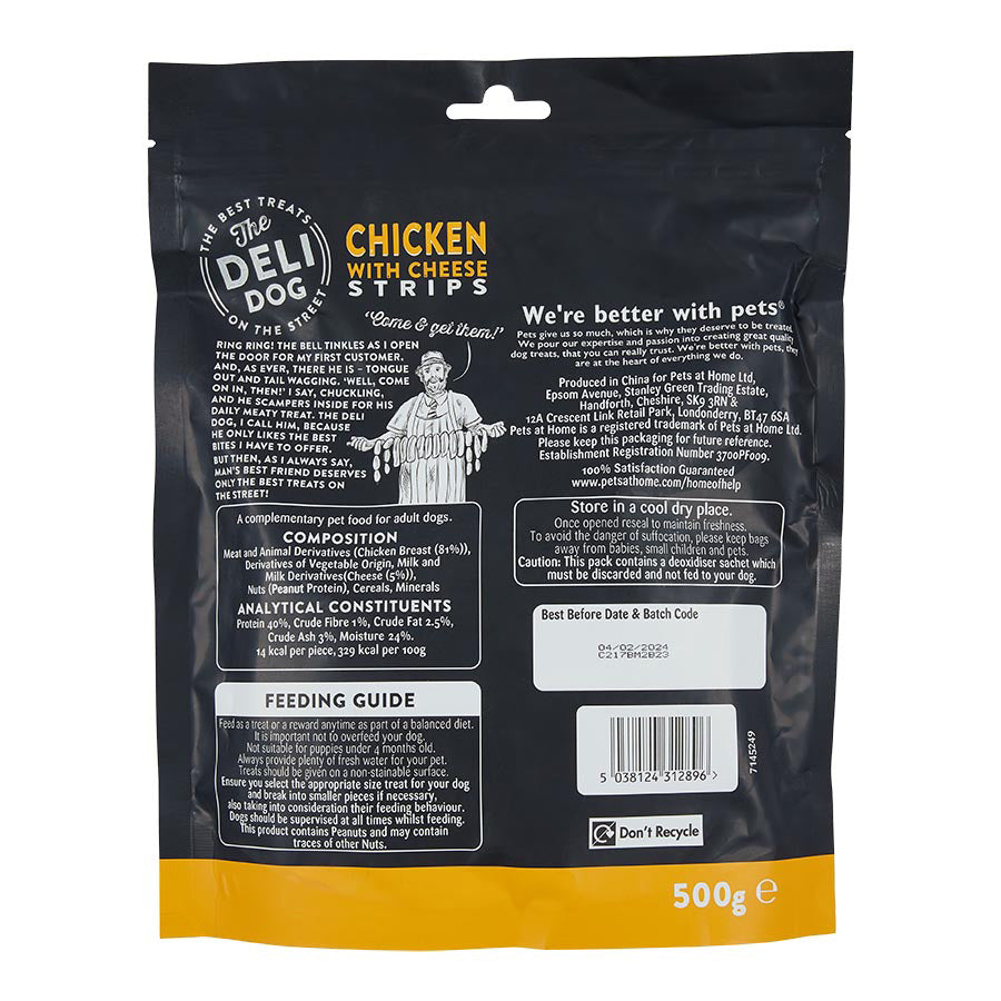 The Deli Dog Chicken With Cheese Strips Dog Treats 500g