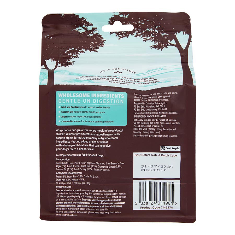Wainwright's Medium Breed Adult Dog Dental Sticks With Mint & Parsley