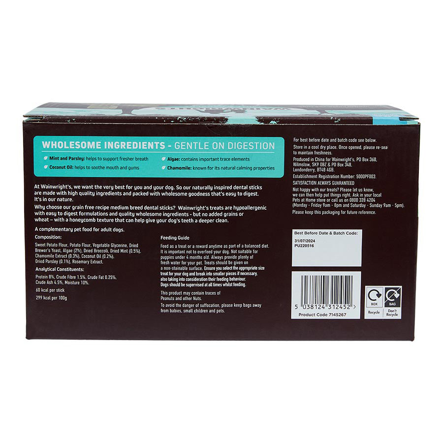 Wainwright's Medium Breed Adult Dog Dental Sticks With Mint & Parsley