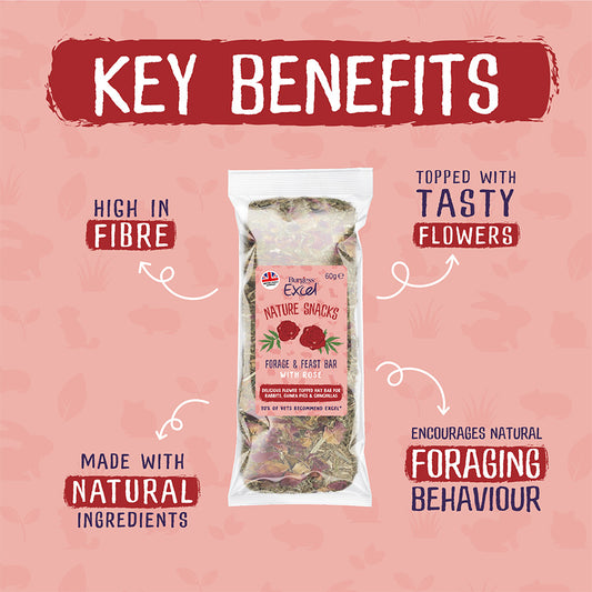 Burgess Excel Small Animal Treats Forage & Feast Hay Bar Rose 60g