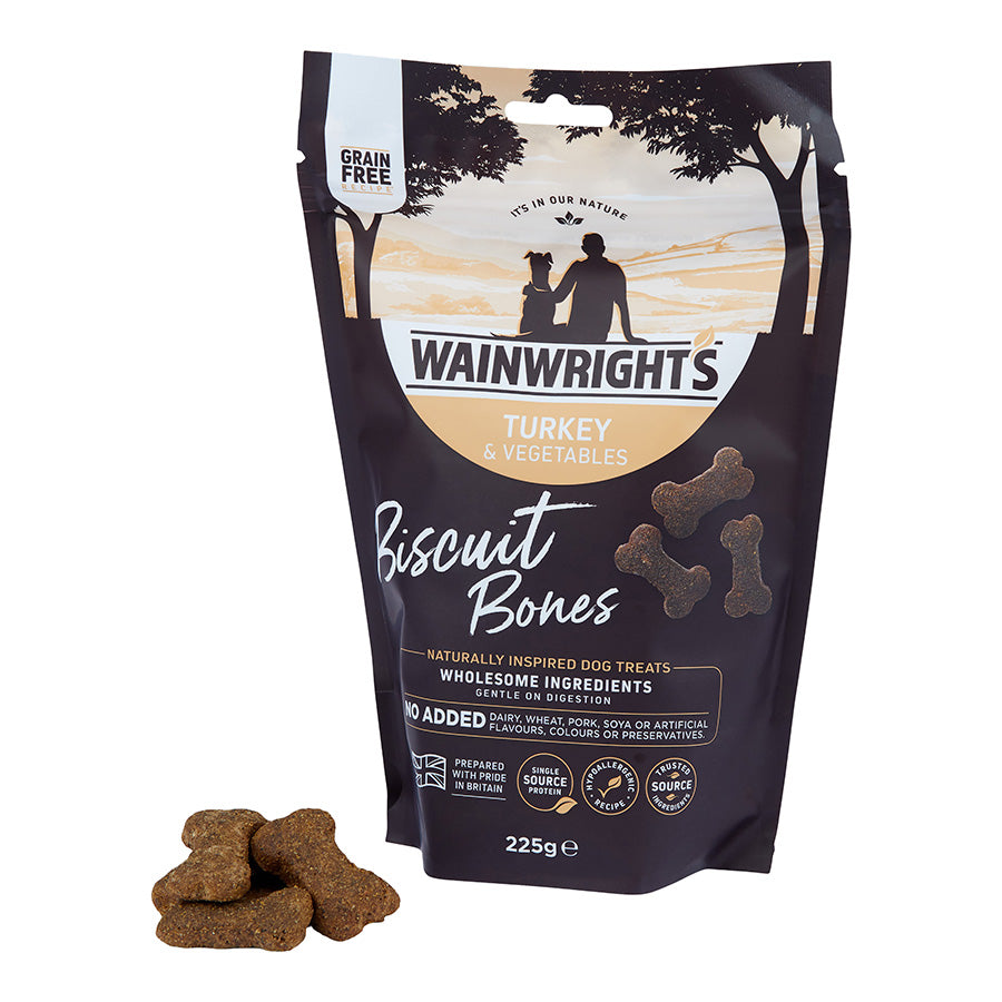 Wainwright's Grain Free Biscuit Bones Dog Treats Turkey & Veg 225g