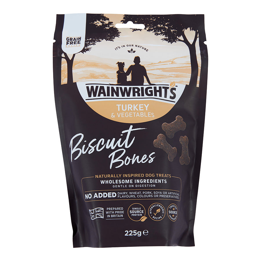 Wainwright's Grain Free Biscuit Bones Dog Treats Turkey & Veg 225g