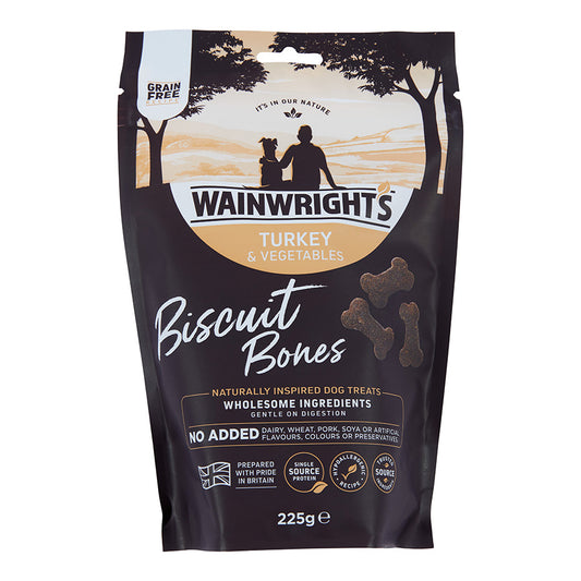 Wainwright's Grain Free Biscuit Bones Dog Treats Turkey & Veg 225g
