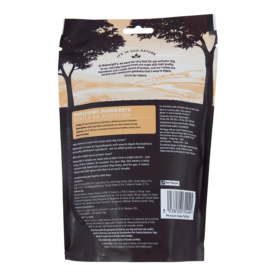 Wainwright's Grain Free Biscuit Bones Dog Treats Turkey & Veg 225g