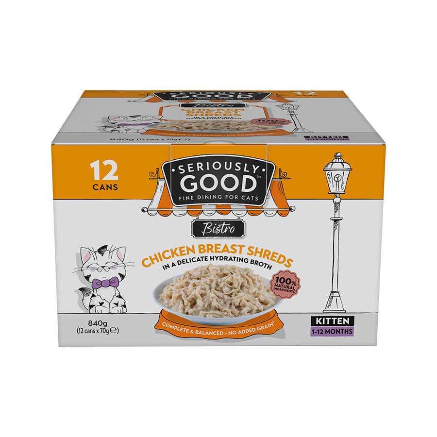 Seriously Good Wet Kitten Food Chicken Breast Shreds 12x70g