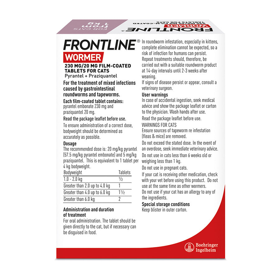 FRONTLINE Wormer Tablets For Cats 2 Pack