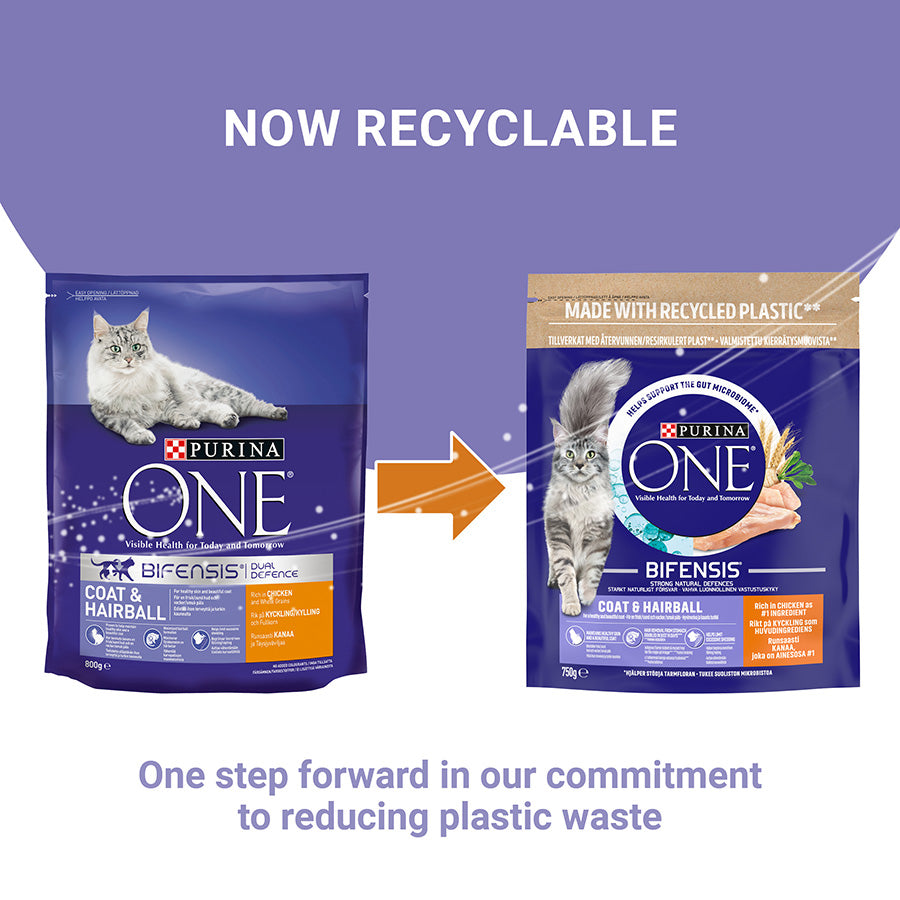 Purina ONE Coat & Hairball Adult Dry Cat Food Chicken 2.8kg