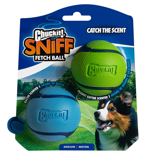 ChuckIt Sniff Fetch Ball Bacon & Peanut Butter Scented Dog Toy Medium x2