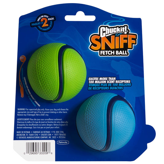 ChuckIt Sniff Fetch Ball Bacon & Peanut Butter Scented Dog Toy Medium x2