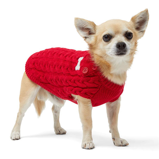 Pets at Home Cable Knit Bone Dog Jumper Red