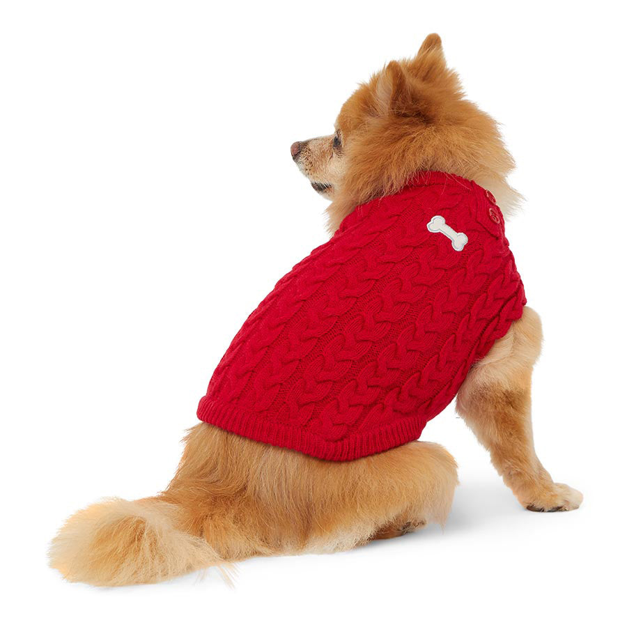 Pets at Home Cable Knit Bone Dog Jumper Red