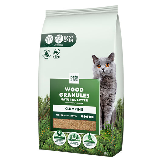 Pets at Home Pine Aroma Wood Granules Clumping Cat Litter 30L