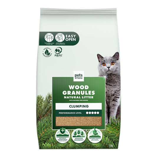 Pets at Home Pine Aroma Wood Granules Clumping Cat Litter 30L