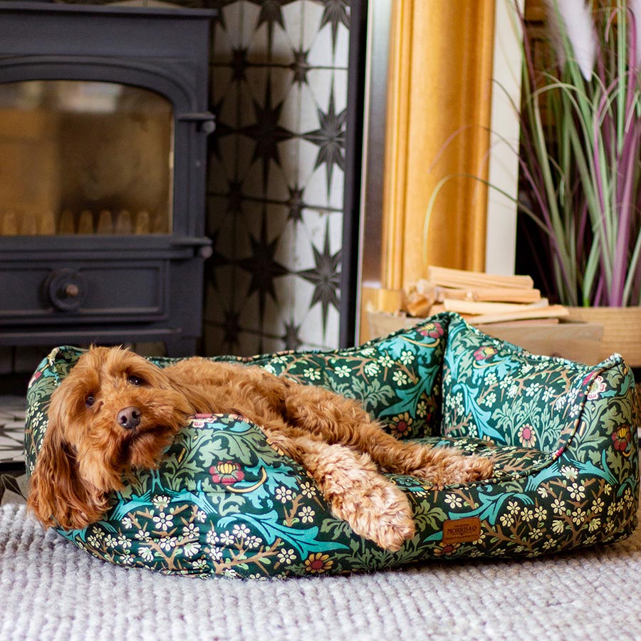 William Morris Square Dog Bed Blackthorn Print