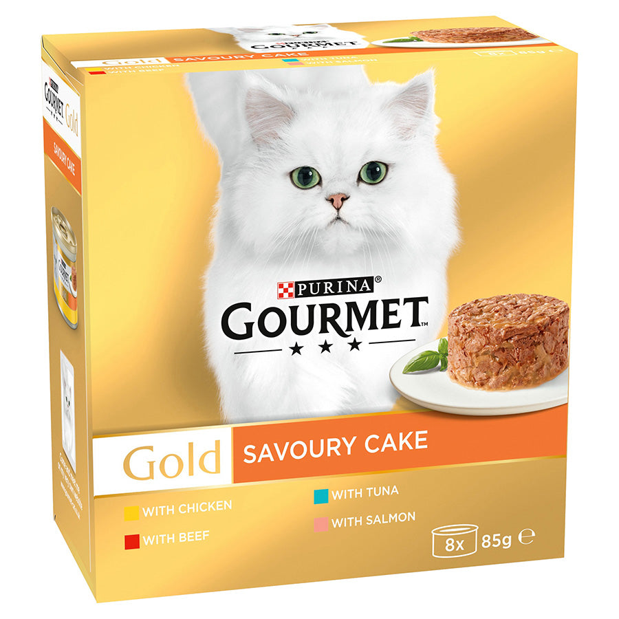 Gourmet Gold Savoury Cake Wet Adult Cat Food Meat & Fish 8x85g