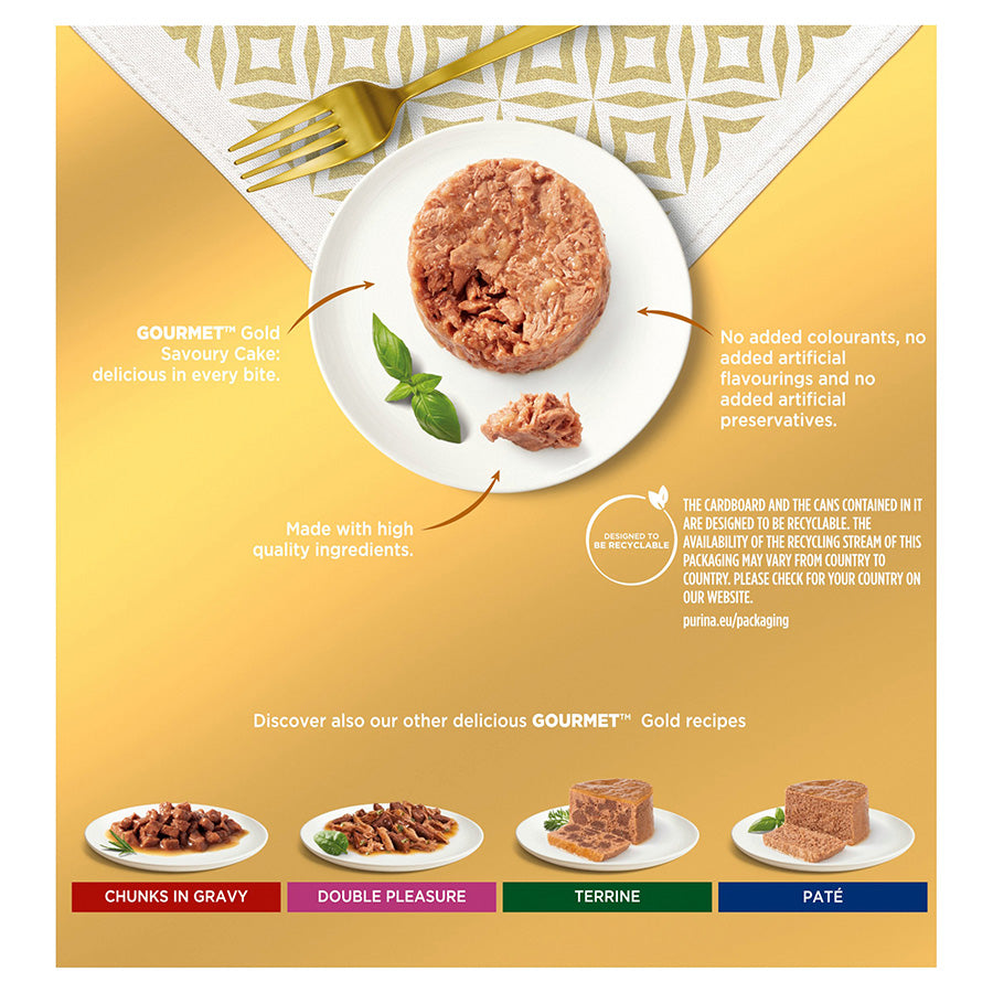 Gourmet Gold Savoury Cake Wet Adult Cat Food Meat & Fish 8x85g